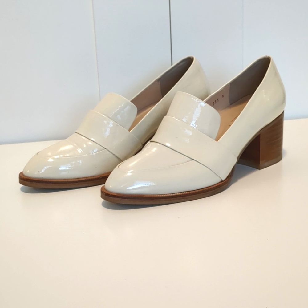 Leather Loafer Style Heels Cream and Wood by Chaussure Lapin